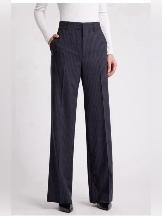 FRAME Pants - FRAME relaxed trouser in Navy Multi Mid Rise Wide Leg